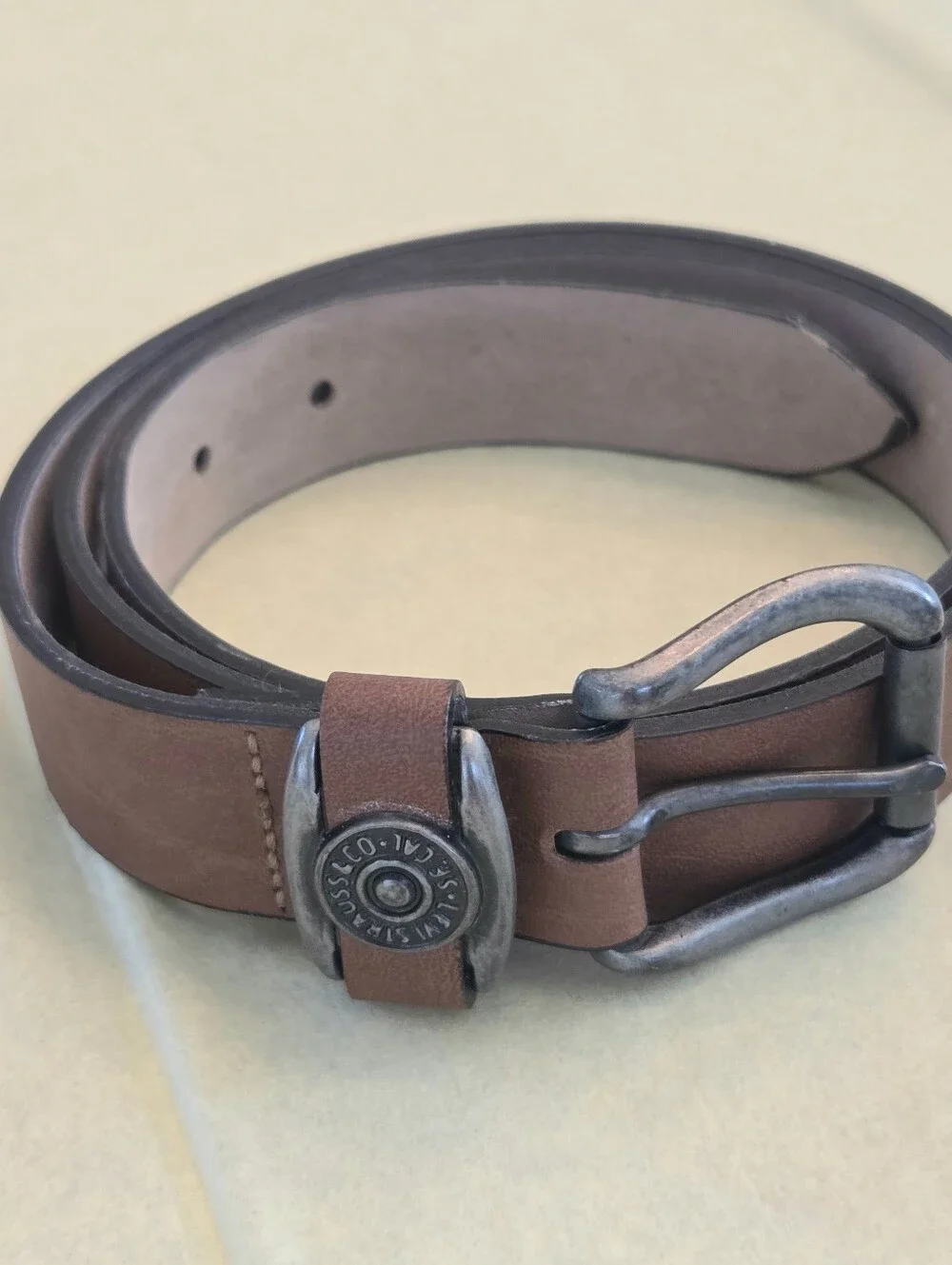 Levi's Brown Leather Belt MADE IN USA Women's size L gunmetal buckle 1